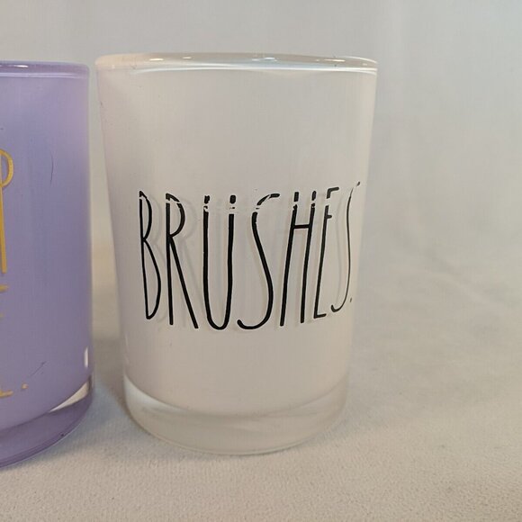 Rae Dunn 3 Set Makeup Junkie Brushes Glass Cup Holders Flawless White Purple - Picture 4 of 15